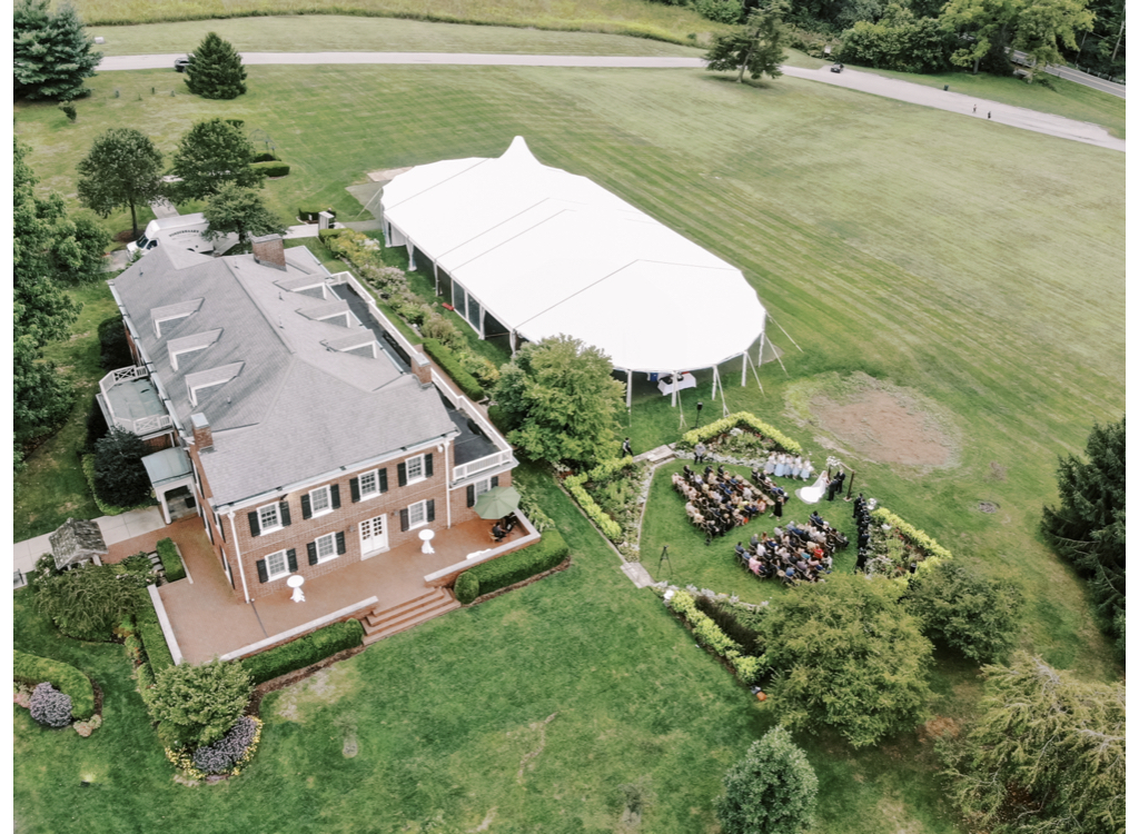 arial view of a tented French House wedding in Cincinnati