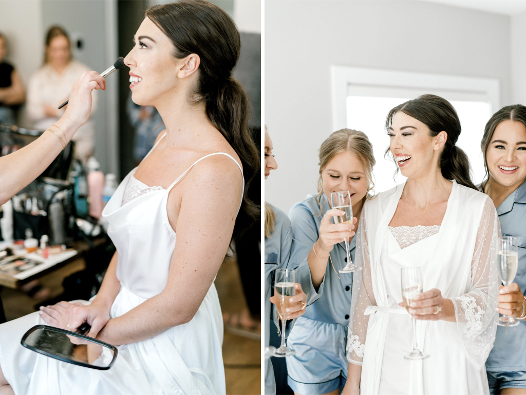 Bride gets ready and toasts with champagne in the Monastery Guest House
