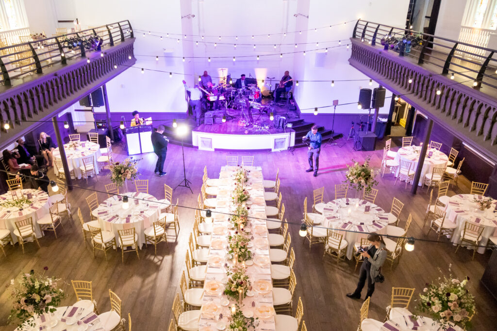 Wedding reception inside The Transept, a historic Cincinnati wedding venue